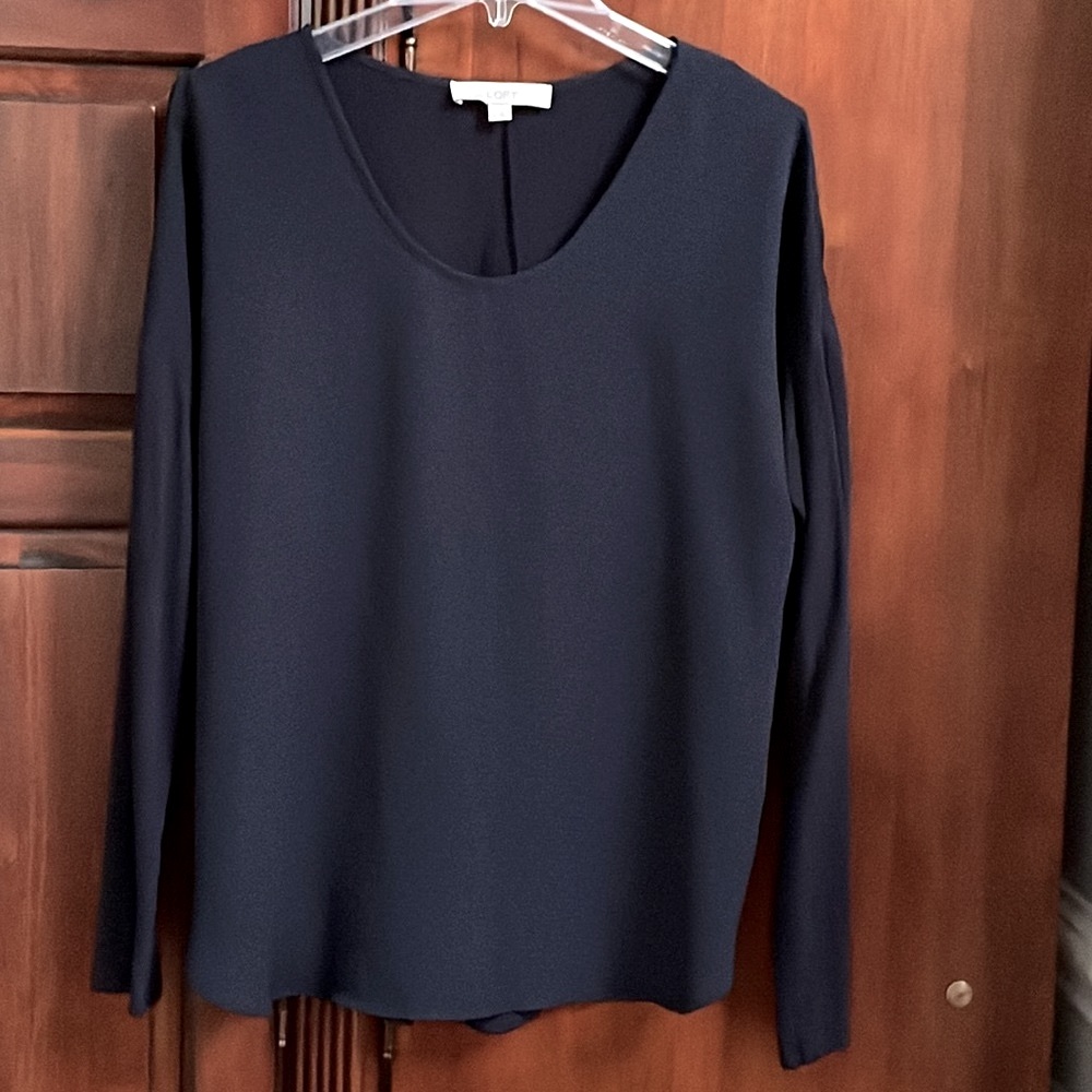 Loft Mixed Media Navy Blouse - Picture 3 of 13